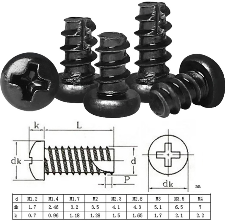 Tornillos rosca plastico negro para plásticos